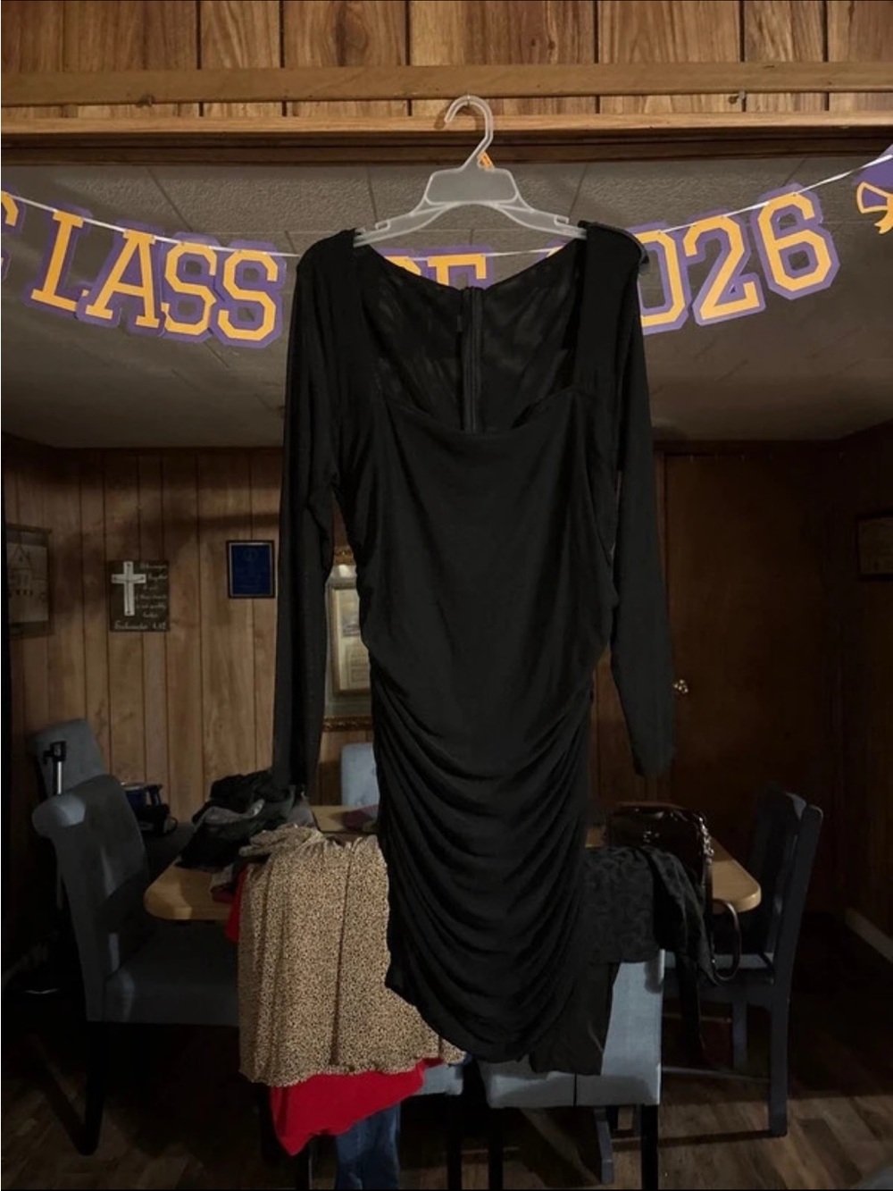 SHEIN Black Long-Sleeve Ruched Bodycon Dress